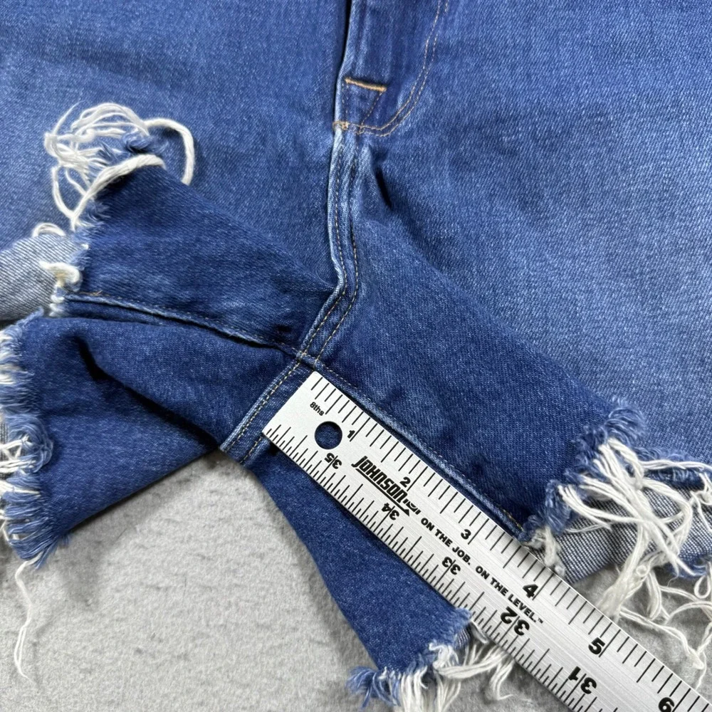 Frame Denim Le Brigette Raw Edge Shorts Long Water Blue Frayed Hem Womens 27